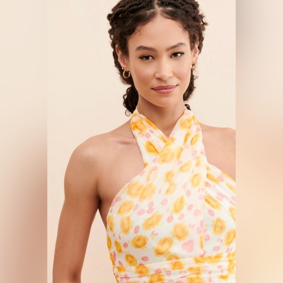 Floral Wrap Halter Dress, size XS, bridal shower, vacation, formal midi dress - Picture 4 of 14